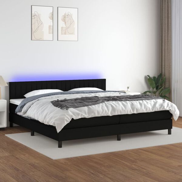 vidaXL &Kappa;&rho;&epsilon;&beta;ά&tau;&iota; Boxspring &mu;&epsilon; &Sigma;&tau;&rho;ώ&mu;&alpha; & LED &Mu;&alpha;ύ&rho;&omicron; 200x200 &epsilon;&kappa;. &Upsilon;&phi;&alpha;&sigma;&mu;ά&tau;&iota;&nu;&omicron;