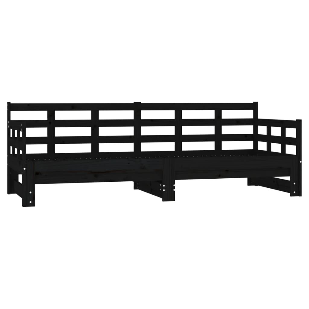 vidaXL Καναπές Κρεβάτι Συρόμενος Μαύρος 2x(90x190) εκ. Μασίφ Πεύκο