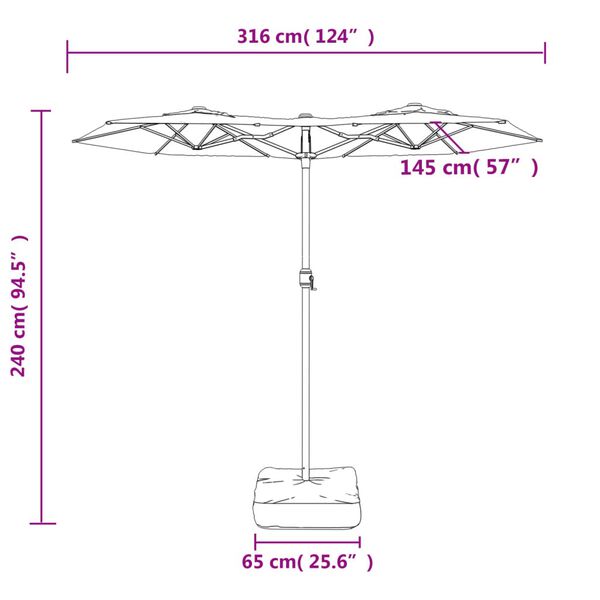 vidaXL Ομπρέλα Κήπου με Διπλή Κορυφή Taupe 316 x 145 εκ.