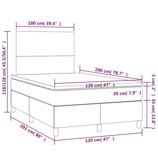 vidaXL Κρεβάτι Boxspring με Στρώμα Σκούρο Γκρι 120x200 εκ. Υφασμάτινο