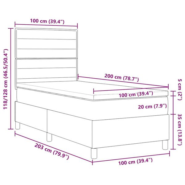 vidaXL Κρεβάτι με ελατήρια με στρώμα Μπλε 100 x 200 cm ύφασμα