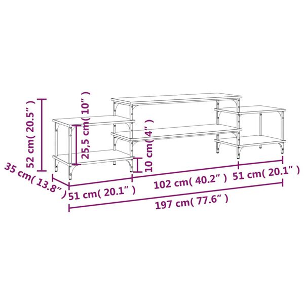 vidaXL Έπιπλο Τηλεόρασης Καφέ Δρυς 197x35x52 εκ. Επεξεργασμένο Ξύλο