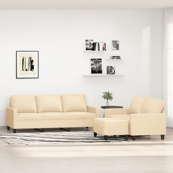 vidaXL Πολυθρόνες Σετ 3 Τεμαχίων Κρεμ από Ύφασμα με Μαξιλάρια