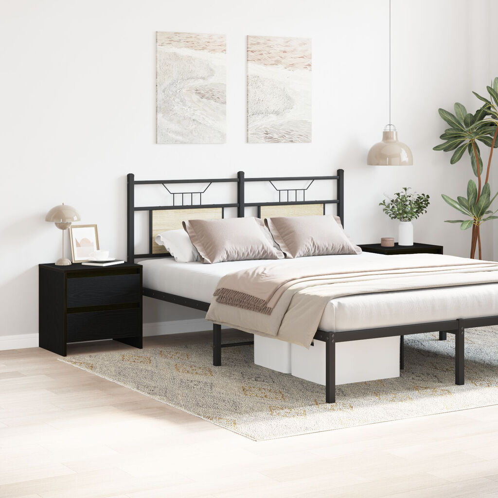 vidaXL Κομοδίνο 2 τεμ Μαύρο Δρυς 45x34x44,5 εκ Επεξεργασμένο ξύλο