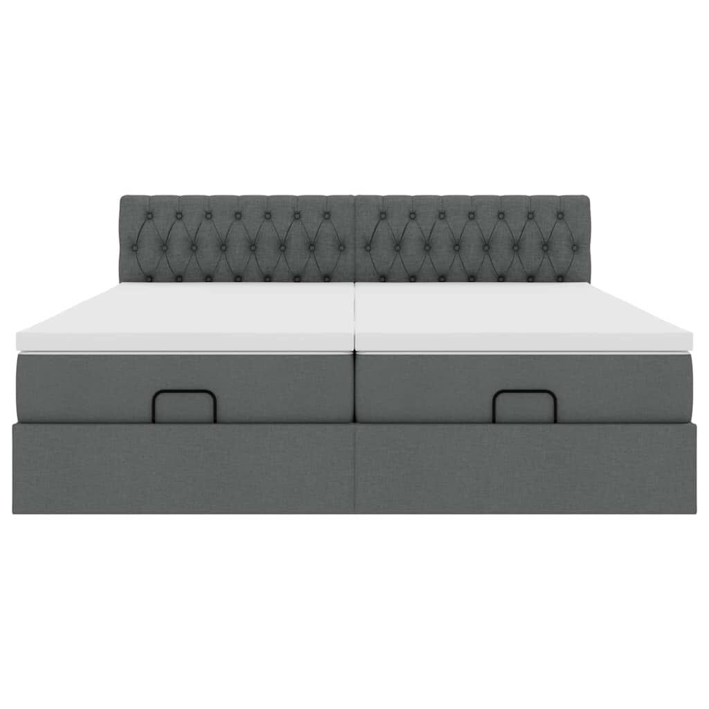 vidaXL Οθωμανικό κρεβάτι με στρώματα&LEDs Σκούρο γκρι 160x200cm ύφασμα