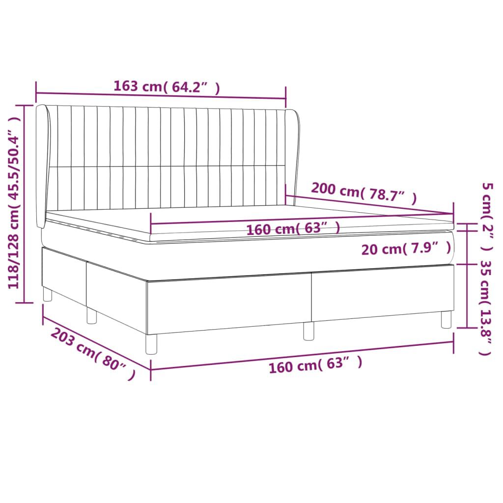 vidaXL Κρεβάτι Boxspring με Στρώμα Αν. Πράσινο 160x200εκ Υφασμάτινο