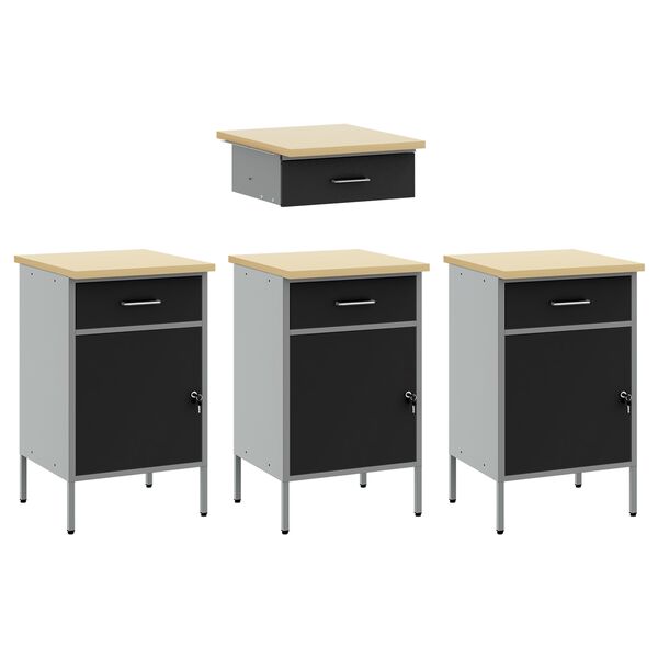 vidaXL Ντουλάπα Εργασίας με συρτάρι 4 pcs Μαύρο 200 x 55 x 85 εκ