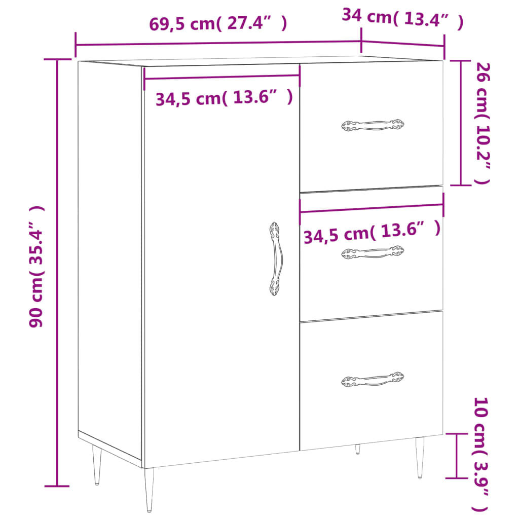 vidaXL Ντουλάπι Καφέ Δρυς 69,5 x 34 x 90 εκ. Επεξεργασμένο Ξύλο