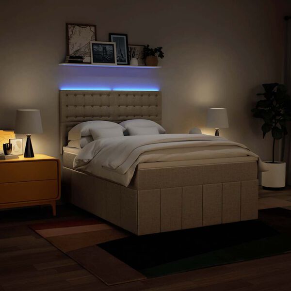 vidaXL &Kappa;&rho;&epsilon;&beta;ά&tau;&iota; Boxspring &mu;&epsilon; &Sigma;&tau;&rho;ώ&mu;&alpha; &Kappa;&rho;&epsilon;&mu; 140x190 &epsilon;&kappa;. &Upsilon;&phi;&alpha;&sigma;&mu;ά&tau;&iota;&nu;&omicron;