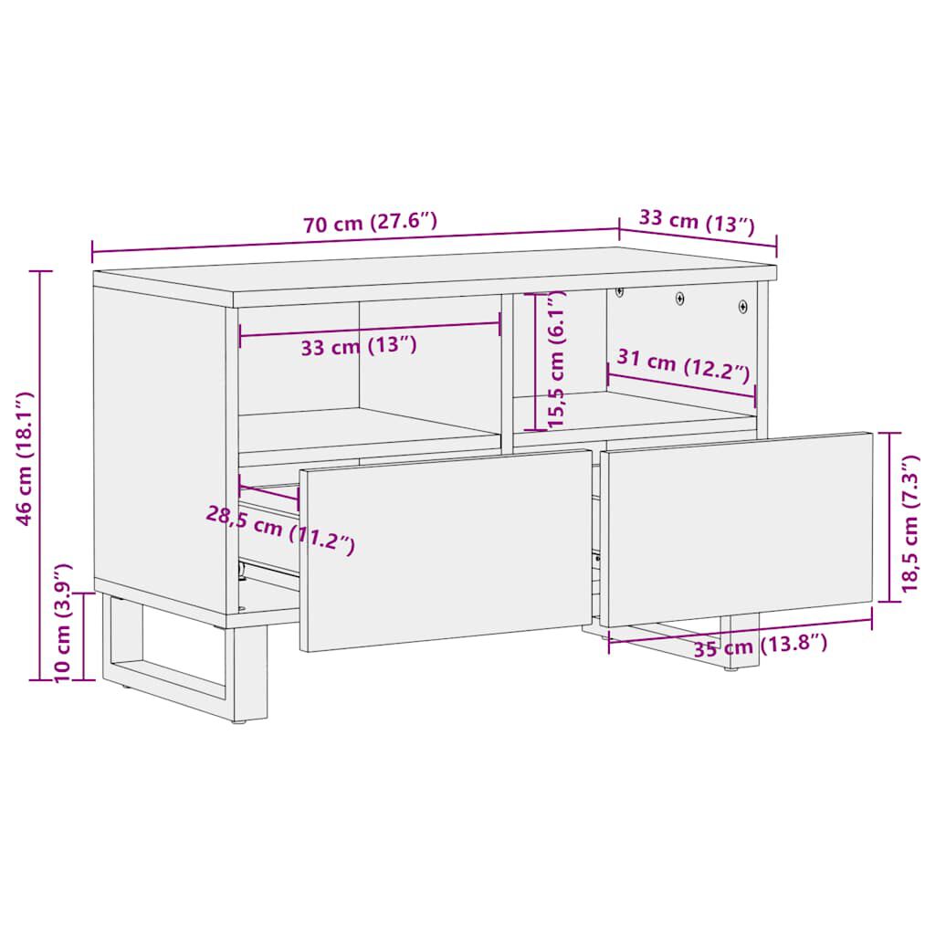 vidaXL Έπιπλο Τηλεόρασης Μαύρο 70 x 33 x 46 εκ. από Μασίφ Ξύλο Μάνγκο