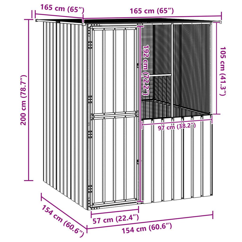vidaXL Κλουβί Πουλιών Ανθρακί 215x78x200 εκ. Γαλβανισμένος Χάλυβας