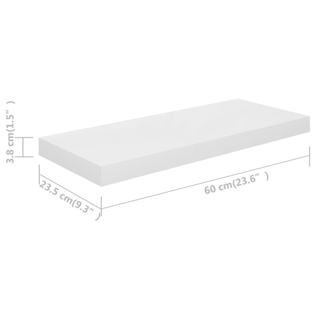 vidaXL Ράφια Τοίχου Γυαλιστερά Άσπρα 2 Τεμάχια 60x23,5x3,8 εκ. MDF