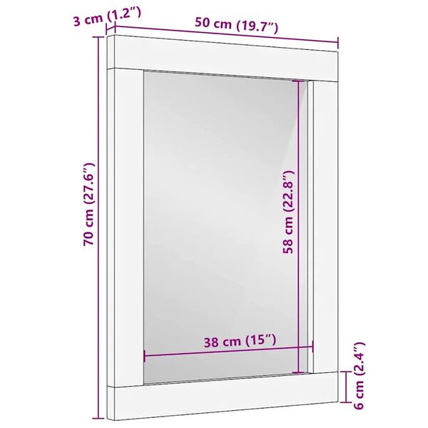 vidaXL Καθρέφτης μπάνιου 50x3x70 cm από μασίφ ξύλο Mango