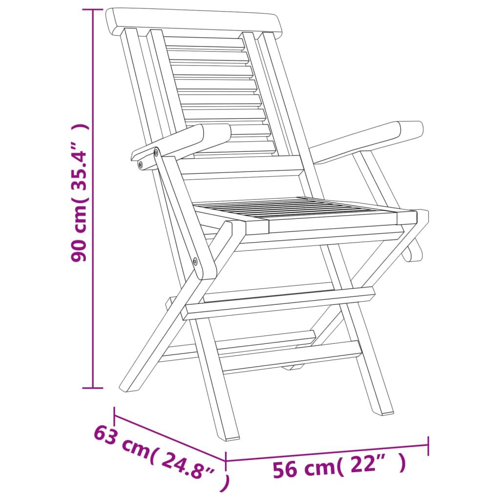 vidaXL Καρέκλες Κήπου Πτυσσόμενες 6 τεμ. 56x63x90 εκ. Μασίφ Ξύλο Teak
