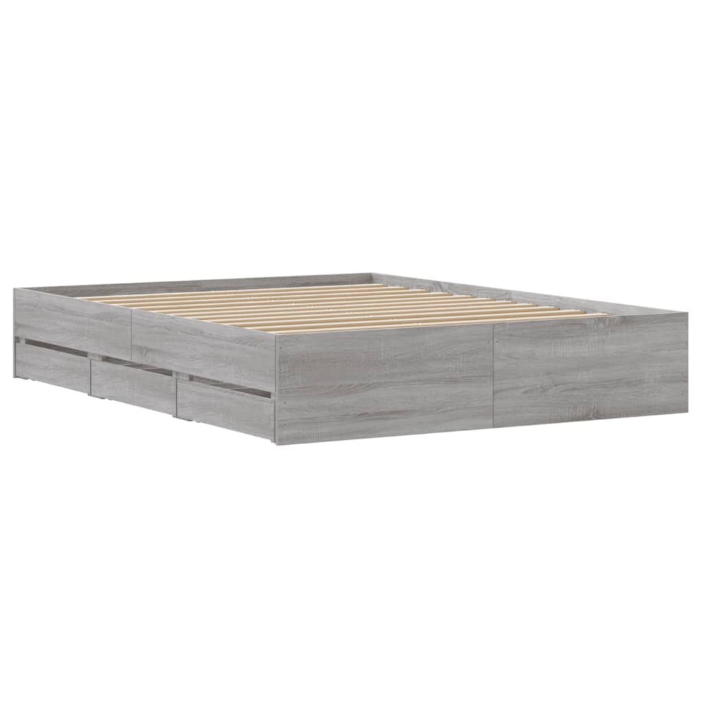 vidaXL Πλαίσιο Κρεβατιού με συρτάρια Γκρι sonoma 140x190εκ. Επεξ. Ξύλο