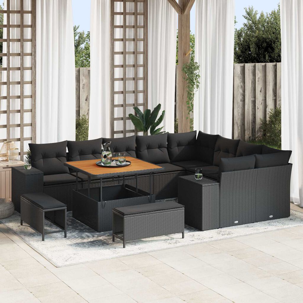 vidaXL Σετ Καναπέ Κήπου 12 pcs Μαύρο συνθετικό ρατάν