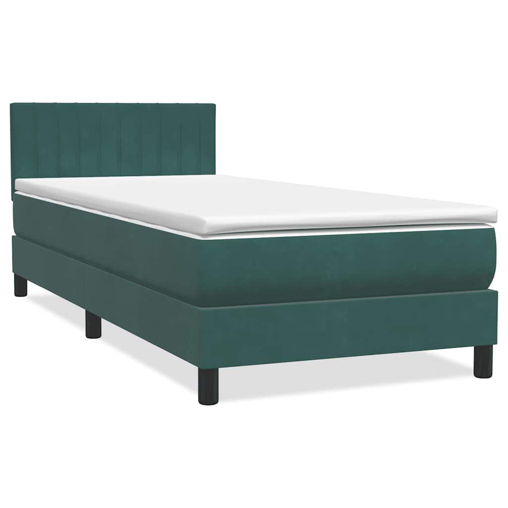 vidaXL Box Spring κρεβάτι με στρώμα σκούρο πράσινο 90x220 cm Velvet