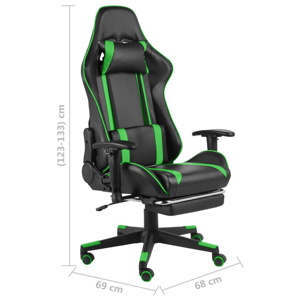 vidaXL Καρέκλα Gaming Περιστρεφόμενη με Υποπόδιο Πράσινη PVC