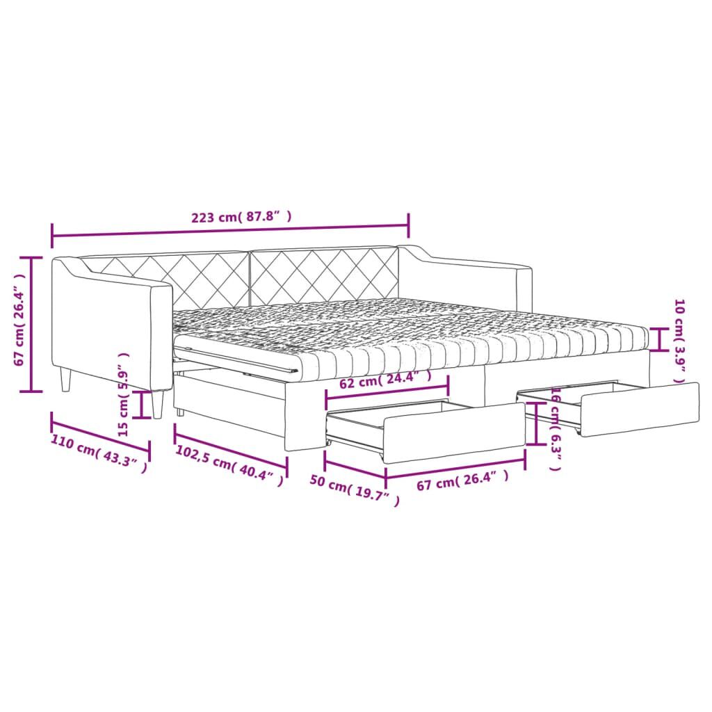 vidaXL Καναπές Κρεβάτι Συρόμενος Taupe 100x200εκ. Υφασμάτινος Συρτάρια