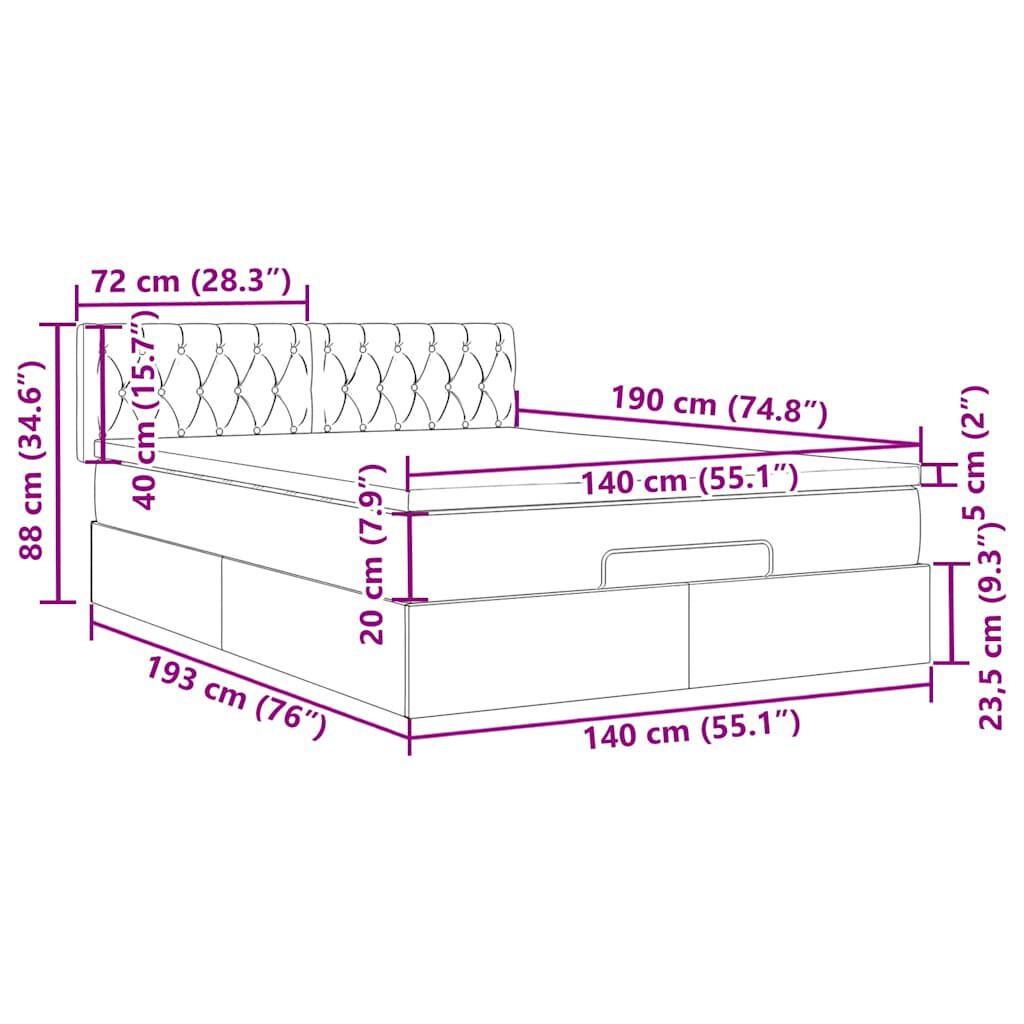 vidaXL Οθωμανικό κρεβάτι με στρώμα σκούρο γκρι 140x190cm ύφασμα