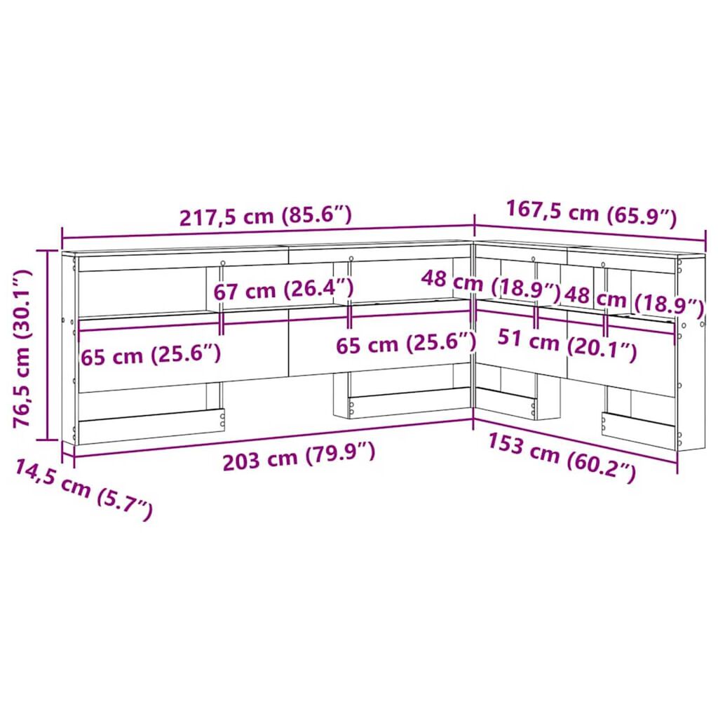 vidaXL Κεφαλάρι Αποθήκης με ράφι Παλαιό ξύλο 150 cm Επεξεργασμένο ξύλο