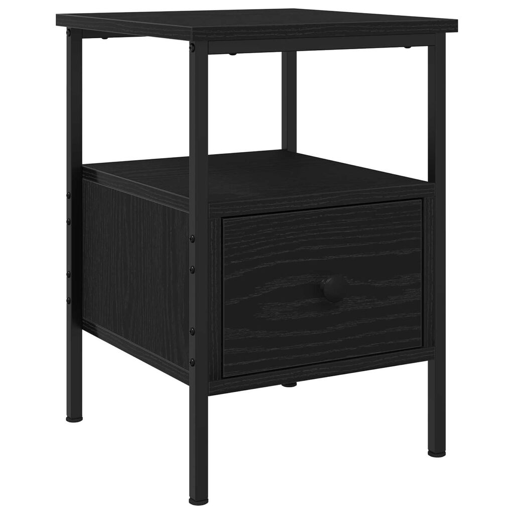 vidaXL Κομοδίνο Μαύρο Δρυς 34x36x50 εκ Επεξεργασμένο Ξύλο και Χάλυβας
