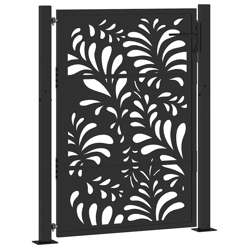 vidaXL Πύλη κήπου Μαύρη 105x130 cm Ατσάλινο σχέδιο κύματος
