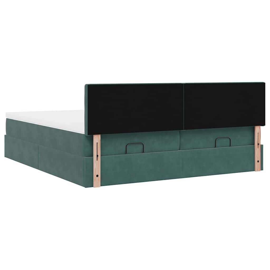 vidaXL Οθωμανικό κρεβάτι με στρώματα&LEDs Dark Green 180x200cm Velvet