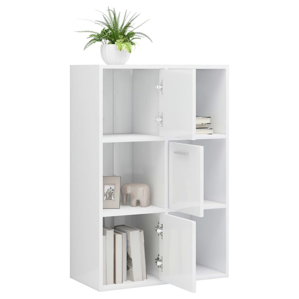 vidaXL Ραφιέρα με Ντουλάπια Γυαλιστ. Λευκό 60x29,5x90 εκ. Επεξ. Ξύλο