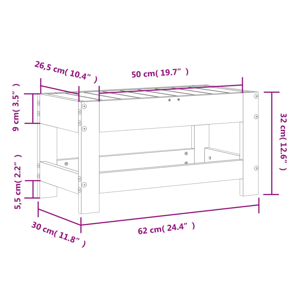 vidaXL Υποπόδιο Κήπου 62 x 30 x 32 εκ. από Μασίφ Ξύλο Ψευδοτσούγκας