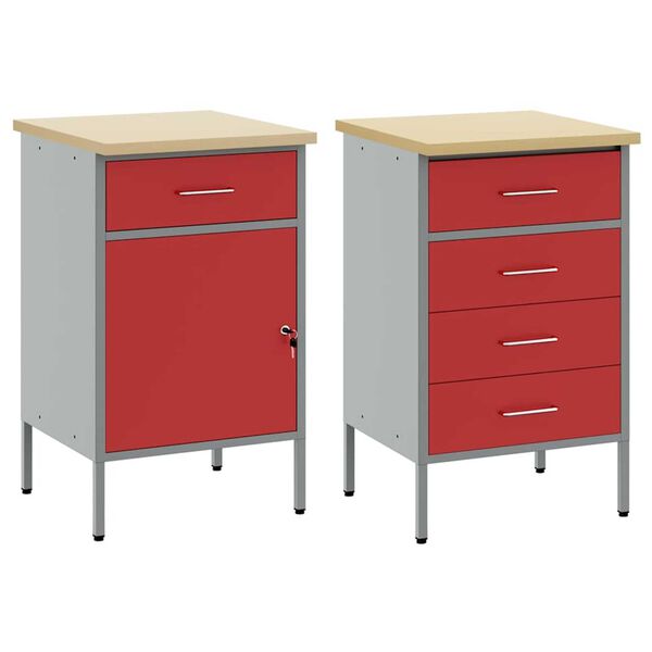 vidaXL Ντουλάπα Εργασίας 2 pcs Κόκκινο και Γκρίζο 100 x 55 x 85 εκ.