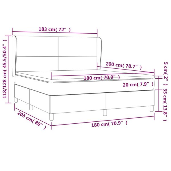 vidaXL Κρεβάτι Boxspring με Στρώμα Γκρι 180x200 εκ. Συνθετικό Δέρμα
