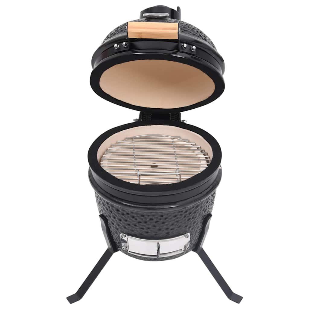 vidaXL Ψησταριά Καπνιστήριο Kamado 2 σε 1 Μαύρη 56 εκ. Κεραμική