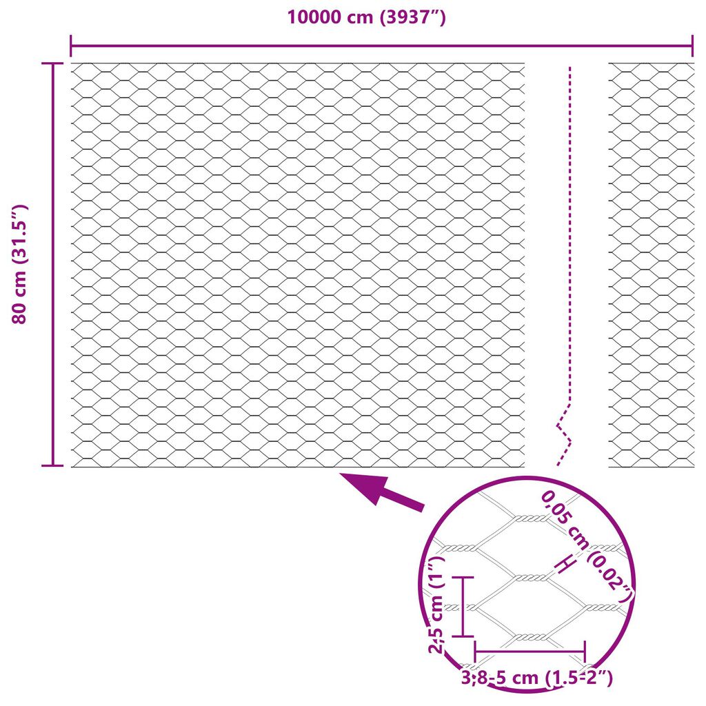 vidaXL Φράχτης Εξαγώνου Ασημί 10000 x 0.05 x 80 εκ