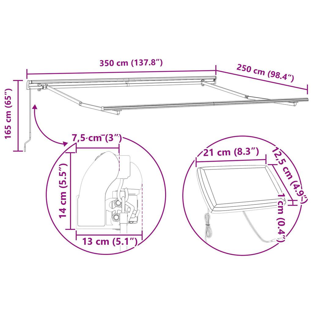 vidaXL Χειροκίνητη Ανασυρόμενη Τέντα με LED Ριγέ Πολυχρωμία 350x250 εκ.