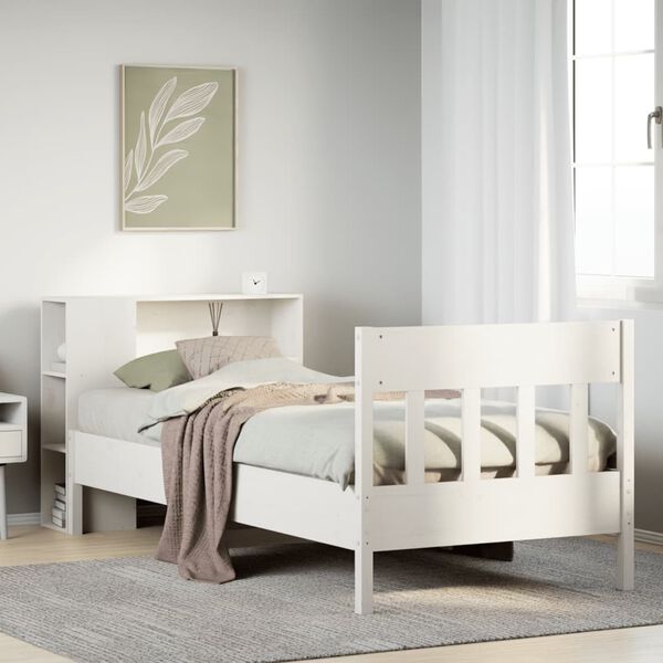 vidaXL Κρεβάτι Βιβλιοθήκη Χωρίς Στρώμα Λευκό 75x190 εκ Μασίφ Πεύκο