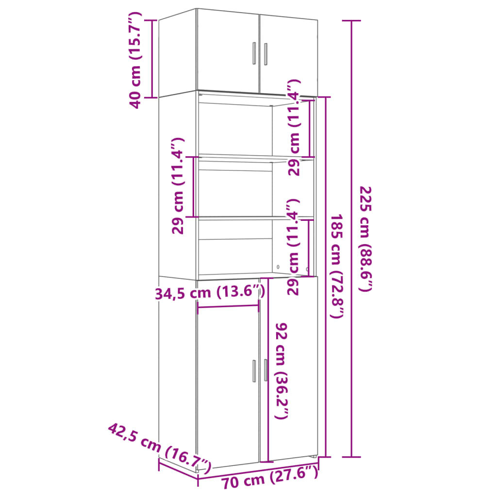 vidaXL Ραφιέρα με Ντουλάπια Sonoma Δρυς 70x42,5x225 εκ. Επεξ. Ξύλο