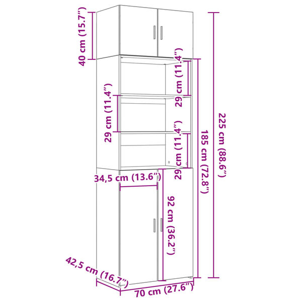 vidaXL Ραφιέρα με Ντουλάπια Sonoma Δρυς 70x42,5x225 εκ. Επεξ. Ξύλο