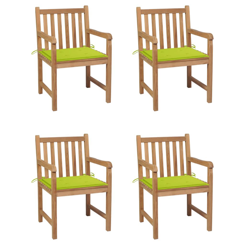 vidaXL Καρέκλες Κήπου 4 τεμ. Μασίφ Ξύλο Teak με Φωτ. Πράσινα Μαξιλάρια