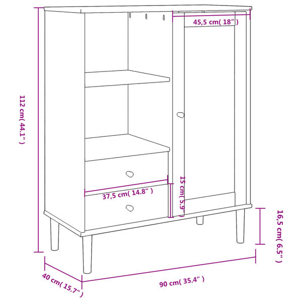 vidaXL Ντουλάπι Ψηλό SENJA Λευκό/Ρατάν 90x40x112 εκ. Μασίφ Ξύλο Πεύκου