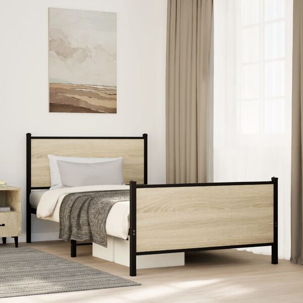 vidaXL Σκελετός Κρεβ. Χωρίς Στρώμα Sonoma Δρυς 100x200 εκ. Μεταλλικό