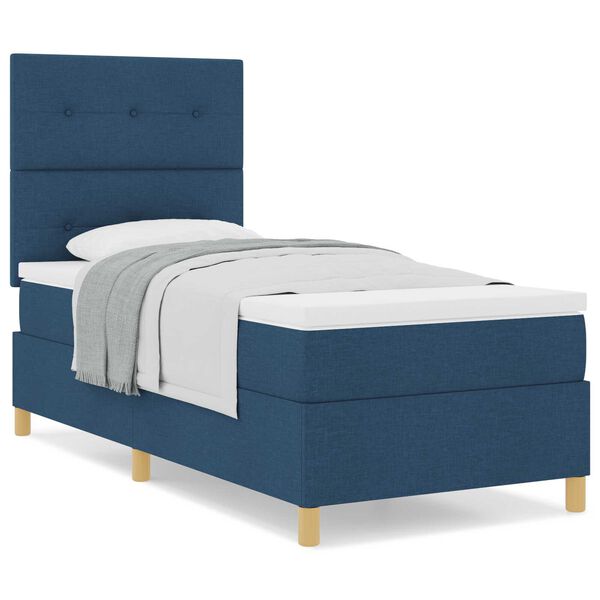 vidaXL Κρεβάτι με ελατήρια με στρώμα Μπλε 90 x 200 cm ύφασμα