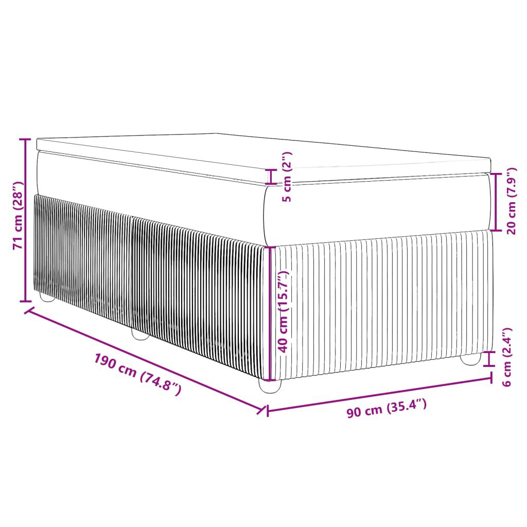 vidaXL Κρεβάτι Boxspring με Στρώμα Σκούρο Πράσινο 90x190 εκ. Βελούδινο