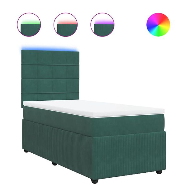 vidaXL Κρεβάτι Boxspring με Στρώμα Σκούρο Πράσινο 80x200 εκ. Βελούδινο