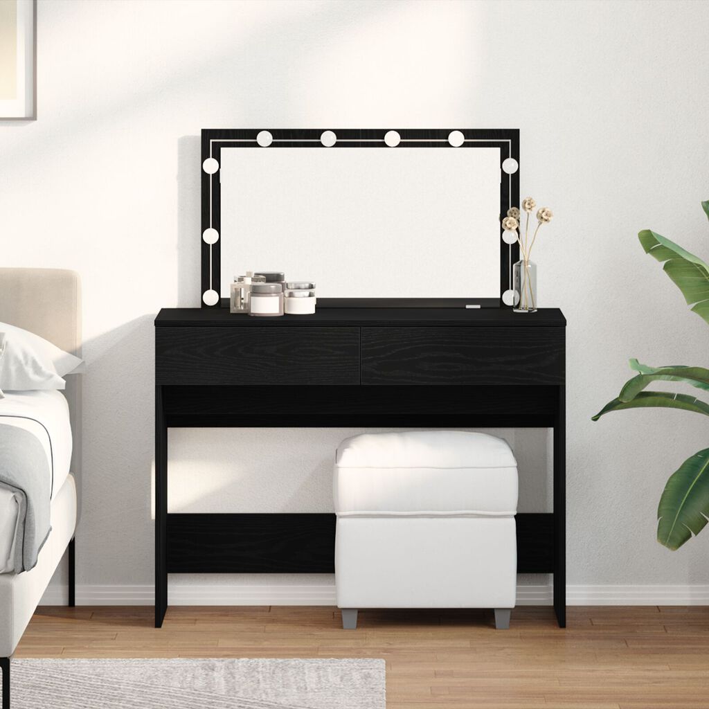 vidaXL Τραπεζάκι Μακιγιάζ με LED Μαύρης Δρυς 100x40x120 εκ