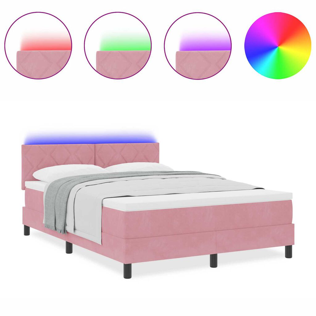 vidaXL Κρεβάτι με Στρώμα & LED Ροζ 160x200 εκ. Βελούδο