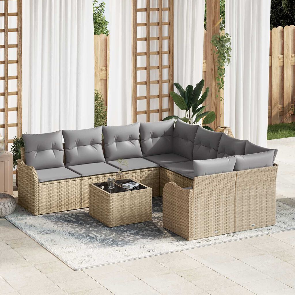 vidaXL Σετ Καναπέ Κήπου 9 pcs Μπεζ και Γκρι 55 x 55 x 37 εκ