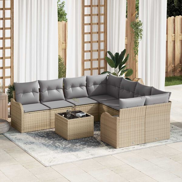vidaXL Σετ Καναπέ Κήπου 9 pcs Μπεζ και Γκρι 55 x 55 x 37 εκ
