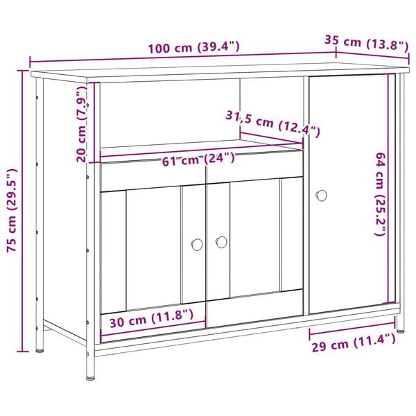 vidaXL Μπουφέ Παλιού Ξύλου 100x35x75 εκ. Επεξεργασμένου Ξύλου