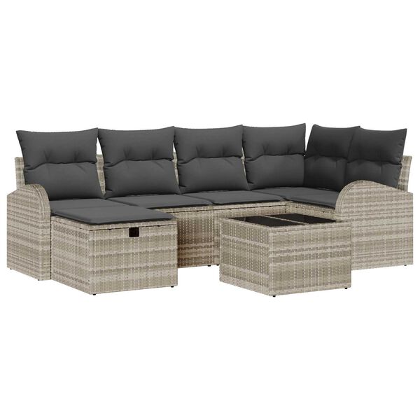 vidaXL Σετ Καναπέ Κήπου με μαξιλάρι 7 pcs Ανοιχτό γκρι Πολυ ράταν
